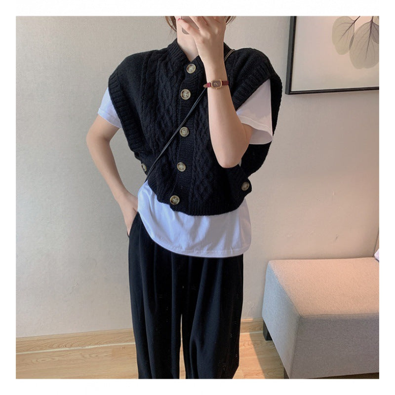 2026 Autumn Solid Color Round Collar Commuting Outside The Button Coarse Needle Silkless Soft Silk Sweater Knitted Vest