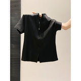 Li-Necked Double Zipper Short-Sleeved T-Shirt Women 2026 Summer New Korean Loose Thin Temperament Commuting Top
