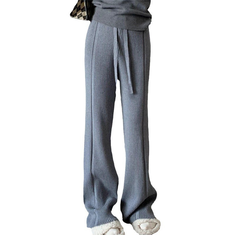 KANING Knitted Pit Wide Legs Women's 2026 Autumn New High Waist Drawstrings Elegy Skinny Casual Pants