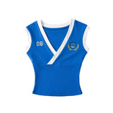 Sweet Sister Summer Big V-Neck Gratistless Vest Movement Yoga Retender Letter Embroidered Niche Blouse