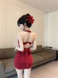 Famous Wind Chain Hanging Neck Tied With Evening Dress Sling Skirt Women's Summer Pure Lusty Sexy Back To The Waist Dress