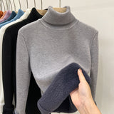 High-Necked Velvet Sweater Women Plus Velvet Thick Long Sleeves With 2025 Autumn And Winter New Bottom Warm Coat Gas