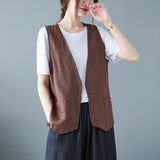 Real Shooting 2026 Summer New Literary And Artistic Loose Solid Cotton Collar Sleeveless Vest Vest Vest Women's Dress Horse Clip