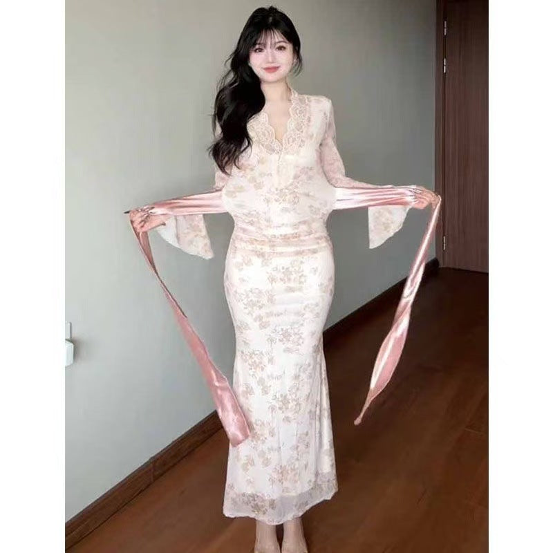 Dress Early Autumn Tight Straps With Thin Pocketed And Long Dress