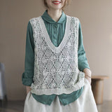 Spring And Summer Autumn Women Hollow Vest Women's Literature And Art Retro Knitted Ocean Outside Loose Large-Size Vest Chantling Shoulder Coat