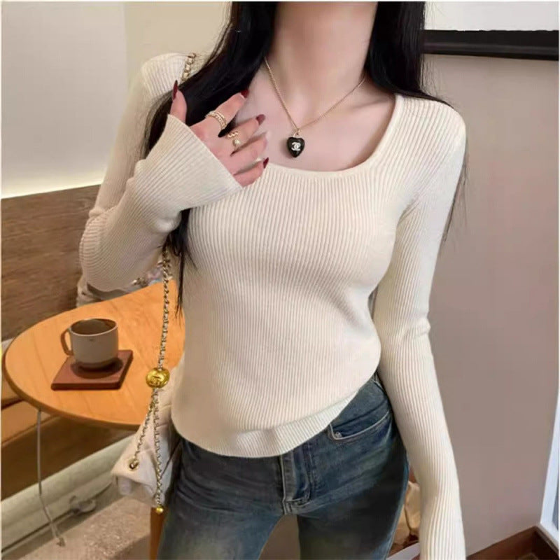 KANING Knitted Bottom Sweater Women's Autumn And Winter 2026 New Body Repair Collar Long Sleeves Short Female Top