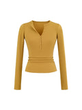 V-Neck Button Long-Sleeved T-Shirt V Collar Slimming Top New