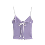 Spice Girls Summer Bows And Rope Sling V Tie Sexy Short Wooden Ear Lace Base Vest