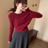 KANING Waist Design Thin Round Collar Knitted Bottom Shirt 2026 Autumn New Soft Glutinous Bottom Sweater