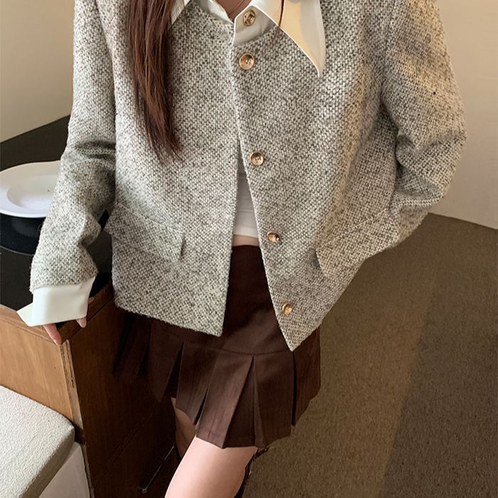 Fake Two POLO Collar Small Fragrant Coat 2026 Autumn And Winter New Short Temperament Coarse Flowers, High-End Short Top Woman