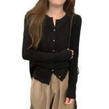 KANING Korean Scissors Collar Thin Knitted Cardigan 2026 Autumn New Long-Sleeved Knitted Bottom Sweater Woman