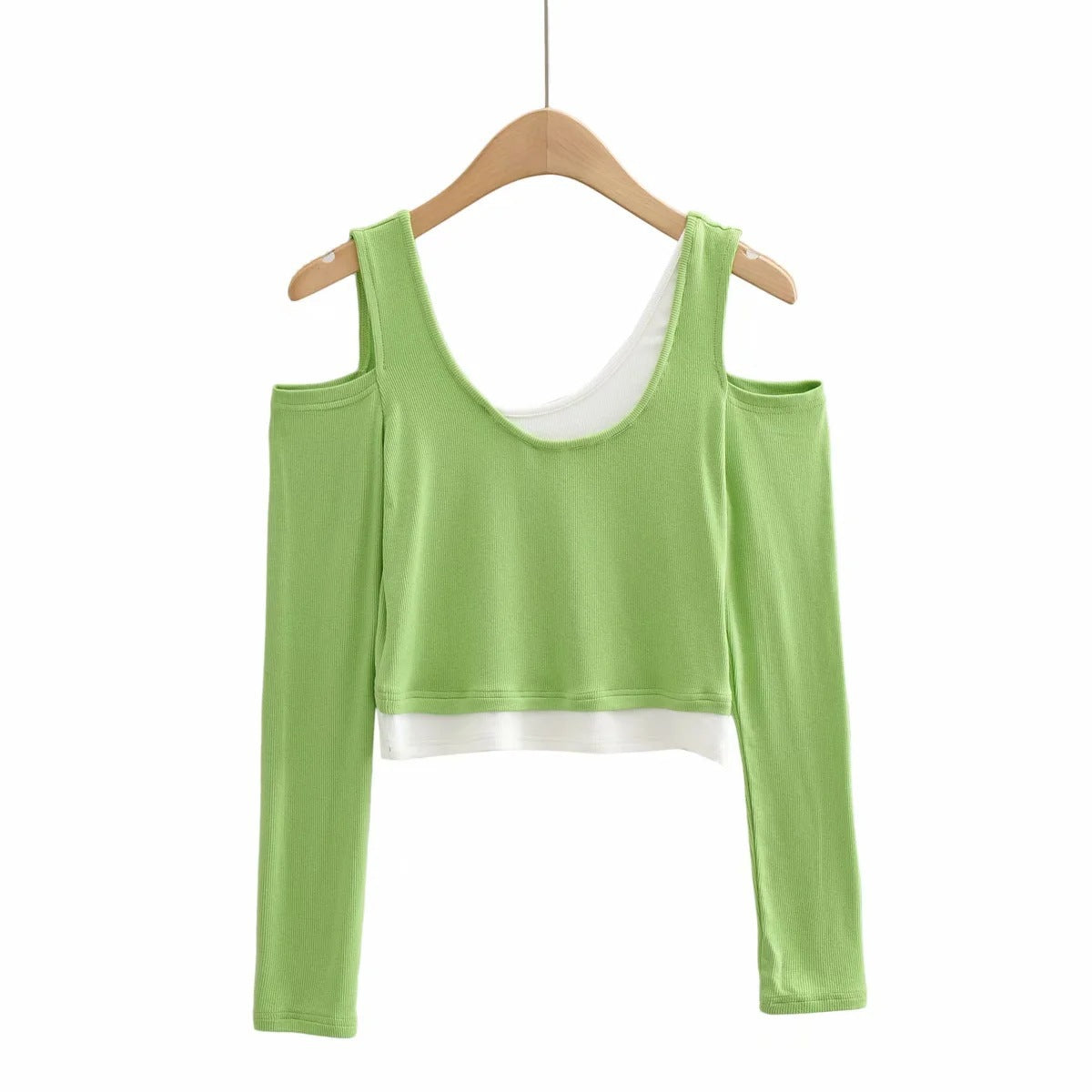 New Fashion Open Shoulder Elastic Slimming Short-Sleeved T-Shirt Two Stacks Of Bumpy Bottom Shirt