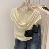 Ins Design Collared Shoulder T-Shirt Women's Short-Sleeved Summer Short-Sleeved Bloat To The Waist Sexy Pure Lust Sympathetic Girl