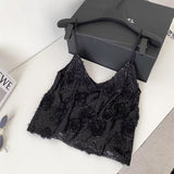 High-End Slit Three-Dimensional Flower V-Neck Sling Vest For Women's Summer Light Luxury Heavyweight Repair Slim Short Top