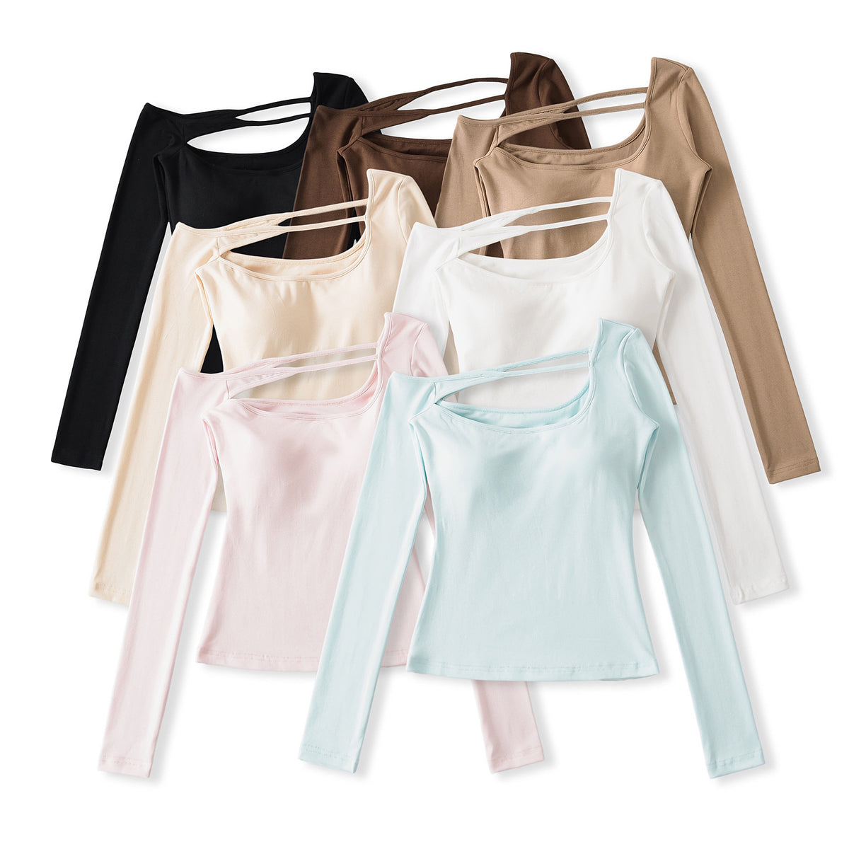 Pure Hottie Sexy Slim Thin Shoulder Long-Sleeved T-Shirt Inside The Bottom Blouse Plus Bra Slender