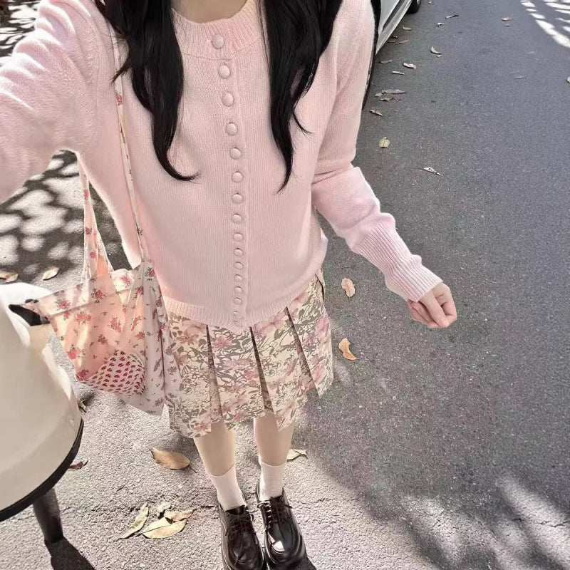 3.16/New On Spring XUAN XIAO JIE Round-Neck Knitted Single-Cuffed Knitted Cardigan Woman