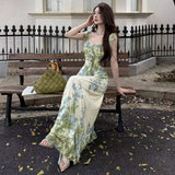 New Sensing Fengfeng High-Sensing Printed Flying Sleeve Dresses Women's Summer Bags And Buses Long Dresses