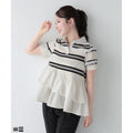 New Summer Cotton Striped Short-Sleeved Splicing Lotus Side Coat Fashion High-End Breathable Top