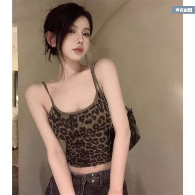 Spice Girl Sexy Breast Sling Sling Vest Women Summer 2025 New Leopard Slim Short T-Mock