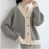 2026 New Chic Korean Retro Knitted Cardigan Women's Striped Lazy Wind Loose Coat Wears A Sweater
