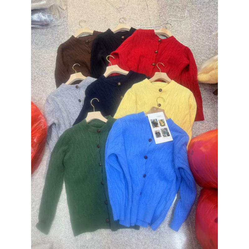3.11/New In Spring XUAN XIAO JIE Solid Blue Knitted Shirt Woman