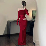 Lightly Familiar Sister Wind Shoulder Hollow Dress Girl Spring And Autumn Tight-Lender Hips Skirt Dress Dress Dress Dress Dress Dress Dress
