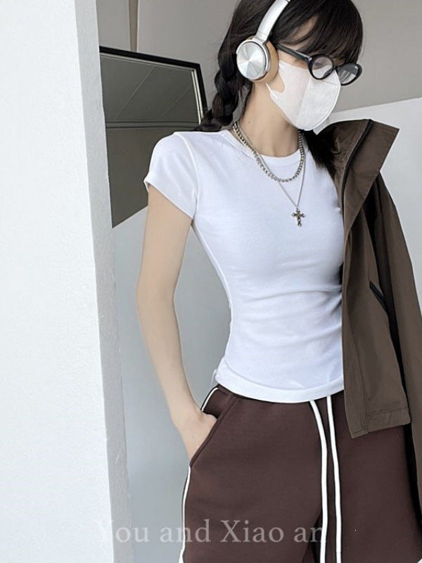 2026 New Round Collar Slimming Simple Temperament Commuting Han Linen Short-Sleeved T-Shirt Dress