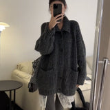 KANING Korean Soft-Creative Languid Languid Sweater Jacket 2026 Autumn And Winter New High-Necked Solid Color Knitted Open Shirt