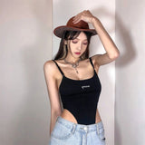 Fashion Sexy Babes Letter Embroidered Sling Vest Women Summer Design Lambed Sleeveless Body Blouse