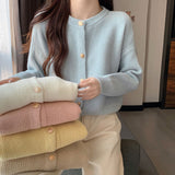 KANING Gentle Temperament Round Collar Knitted Cardigan Women 2026 Autumn New Korean Wearing A Short Sweater