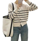KANING Round Korean Striped Knitted Cardigan Women 2026 New Women's Single-Dcupy Sweater Cardigan