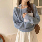 KANING Round Neck Hanging Neck Knitted Jersey 2026 Autumn New Korean Version Of Loose Design Sweater Woman