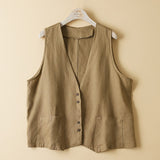 Real Shooting 2026 Summer New Literary And Artistic Loose Solid Cotton Collar Sleeveless Vest Vest Vest Women's Dress Horse Clip
