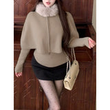 KANING Autumn And Winter New Gentle Wind Can Be Detachable Collar Cloak Shawl With Two Sets Of Knitted Shirt Tops