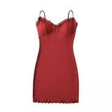Red With Thoracic Lace Sling Dress Woman Autumn New Hottie Sexy Ass Short Skirt