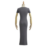 Pure-Want Summer Collar Short-Sleeved Dress Low Breast Sexy Pocket Over The Knee Dress