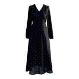 French Black V-Necked Long-Sleeved Dress Early Autumn New Look Temperament Waist Dress