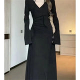 Yujie Style Pure Sexy Tying With V-Neck Dress Women Autumn And Winter New Slimming With Hot Girls Long Skirt