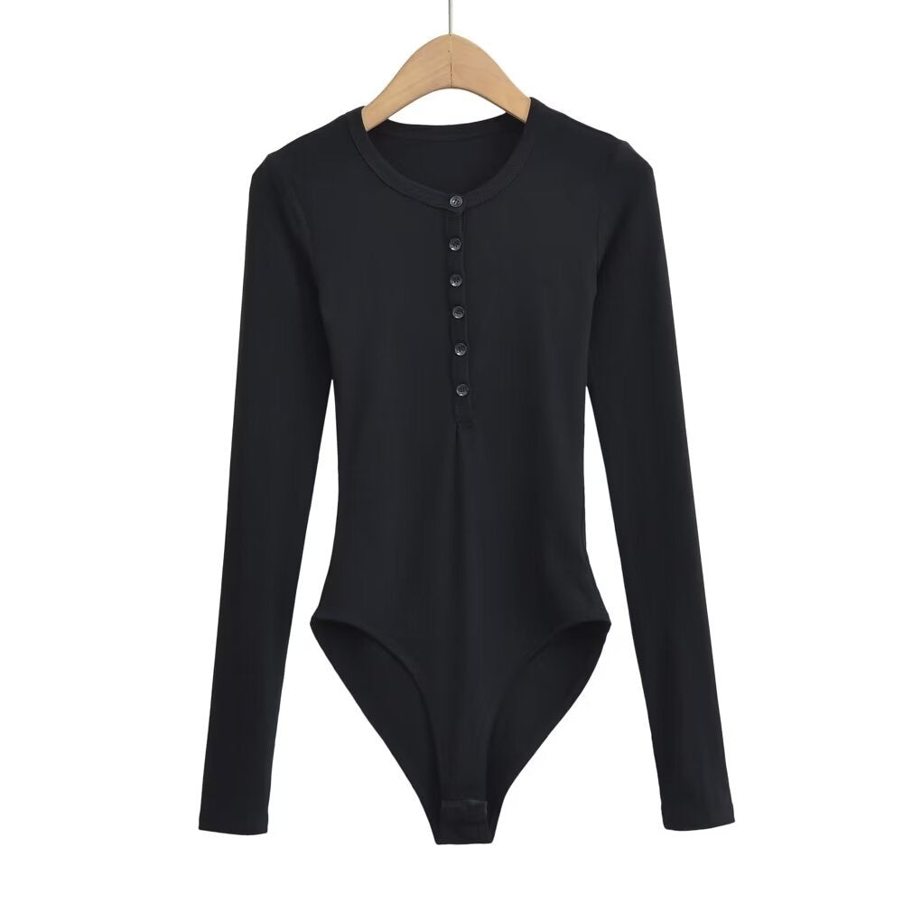 Hottie Wind Round Collar Button-Up T-Shirted Women's Summer Intrusion With Long-Sleeved T-Shirt
