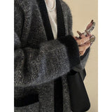 KANING Old Money Windy Dark Gray V-Neck Knitted Cardigan 2026 Autumn And Winter Lazy High Sense Loose Sweater Jacket