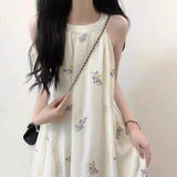 Little Fresh Sen Embroidered Hanging Neck Dress Women Summer Small Man Temperament Seaside Vacation Sleeveless Broken Flower Dress