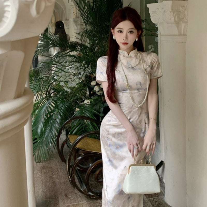 2025 New Chinese Style Breeze Cold Cheongsam Daily Chinese Style Gentle And Elegant Temperament Print Long Dress