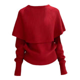 Kaning French Red Cloak Fake Two-Piece Knitted Shirt 2026 Autumn And Winter New Design Sweater Inside