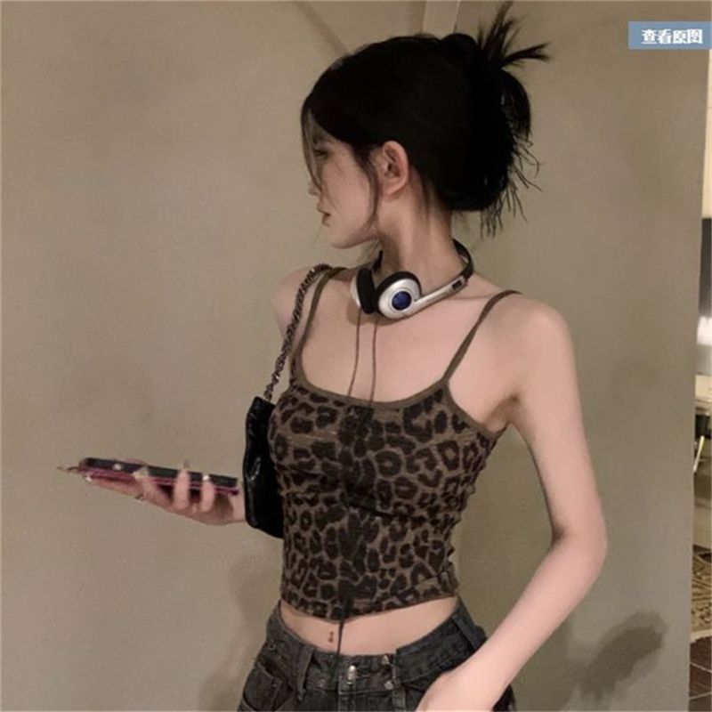 Spice Girl Sexy Breast Sling Sling Vest Women Summer 2025 New Leopard Slim Short T-Mock
