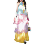 Candy Girl In The Long Color Sleeveless Hanging Neck A Word Wave Cake Dress Women's Summer Sweet Skirt Tide