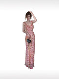 Tea Break French Gentle Temperament V Collared Flowers Hanging Dress Seaside Holiday Wind Bag Long Skirt