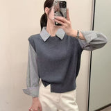 KANING Shirt Splicing Two-Piece Knitted Shirt 2026 Autumn And Winter New Design Knitted Sweater Vest