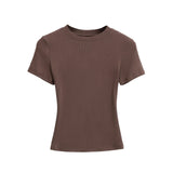 Summer Shoulder Ant Waist T-Shirt Thread Solid Color Foundation Repair Bottom Wide Edge Round Neck Bottom