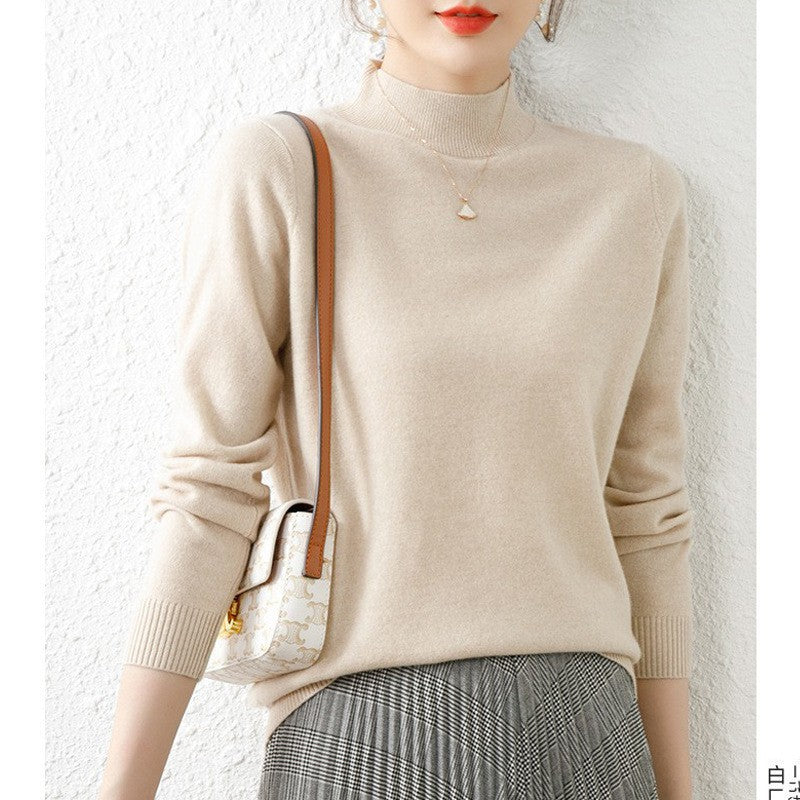 2025 New Beautiful Temperament Half-High-Necked Bottom Shirt Women With A Long-Sleeved Autumn And Winter Sweater