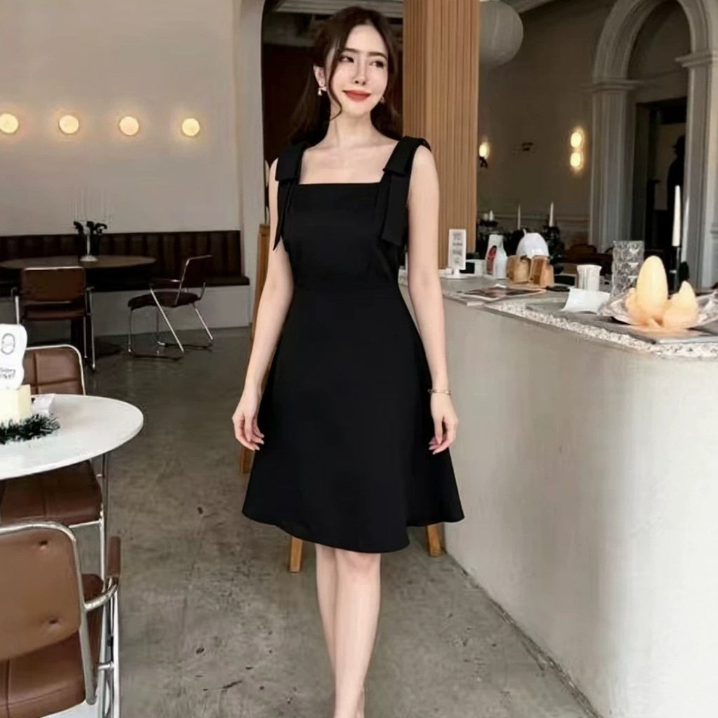 Designing A Bow With A Bow With A Dress For Women's Summer Small Casual Temperament Sleeveless A-Word Short Skirt